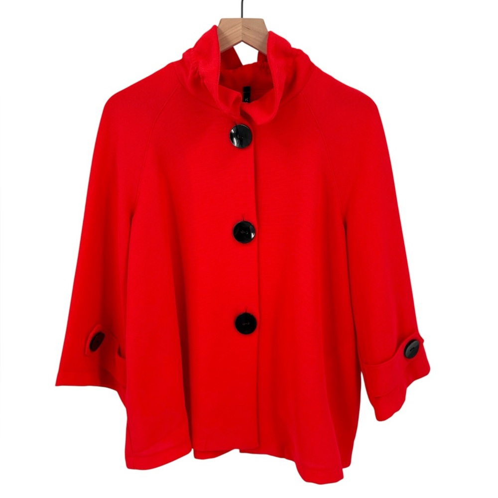 IC by Connie K Red Lightweight 3‎ Button Ruffle Collar Jacket Medium
